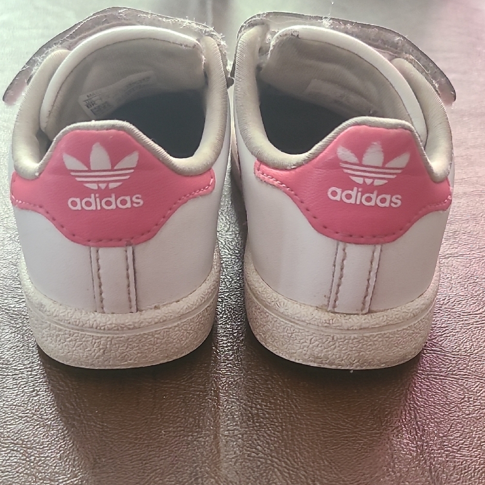 Adidas White and Pink Velcro Sneakers with Shell Toe - Picture 3 of 6